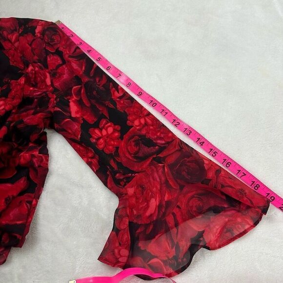 Connected Apparel Womens 10 Bell Sleeve Floral Sheath Dress Black Red Whimsigoth - Picture 6 of 8